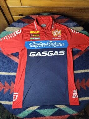 Troy Lee Designs GasGas Team Pit Polo Shirt Mens Medium 2021 Moto Red Blue